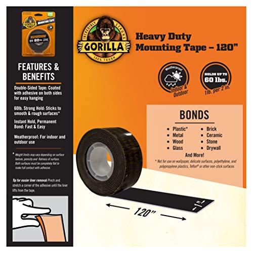 Velcro Brand Extreme Extreme Outdoor Tape & Gorilla Heavy Duty Double Tape Tape XL, 1 x 120, ดำ