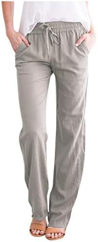 กางเกงผ้าลินินผ้าฝ้ายสำหรับผู้หญิง drawstring ยืดหยุ่นเอวสูงฤดูร้อนโยคะกางเกงขายาวกางเกงแฟชั่นที่สะดวกสบายพร้อมกระเป๋าเงิน