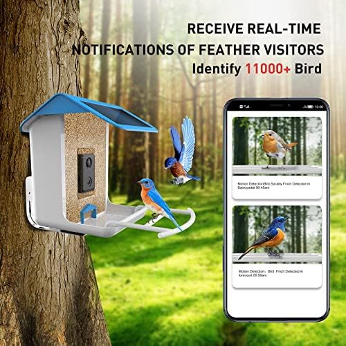 HZG Smart Bird Feeder พร้อมกล้องพลังงานแสงอาทิตย์, ตัวป้อนนกไร้สายกลางแจ้ง, บ้านนกโซลาร์เซลล์พร้อมกล้อง 1080p