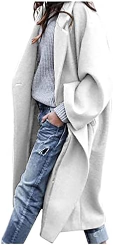 เสื้อขนสัตว์ฤดูหนาวของผู้หญิง 2022, Womens Casual Lapel Button ยาวสีทึบผ้าขนสัตว์ผสมเสื้อโค้ทกัน