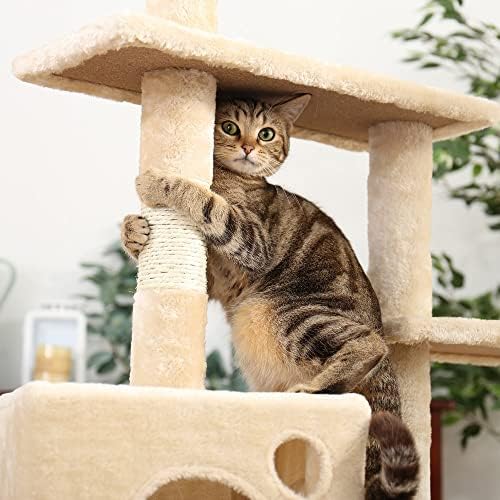 แมวลูกแมวเกาโพสต์ต้นไม้กับของเล่นเมาส์ระดับบนเตียงสำหรับการผ่อนคลายรอยขีดข่วน