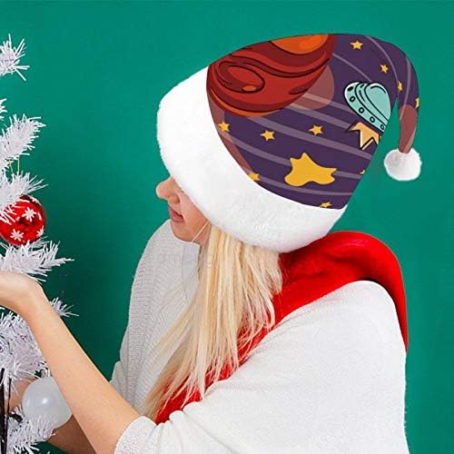 หมวกซานต้าคริสต์มาส, อวกาศ Planet รูปแบบหมวกวันหยุดคริสต์มาสสำหรับผู้ใหญ่, หมวกคริสต์มาสสบาย ๆ สำหรับงานปาร์ตี้วันหยุดปีใหม่เทศกาลเทศกาลเทศกาลเทศกาล