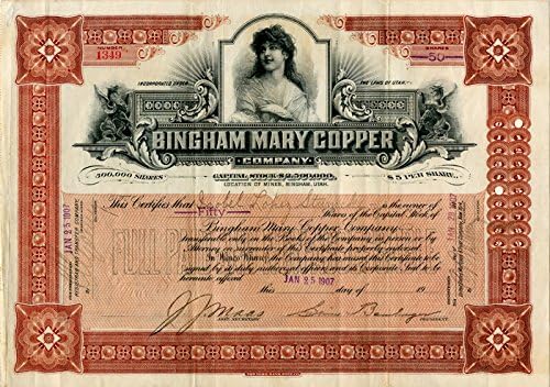 Bingham Mary Copper Co. - ใบรับรองหุ้น
