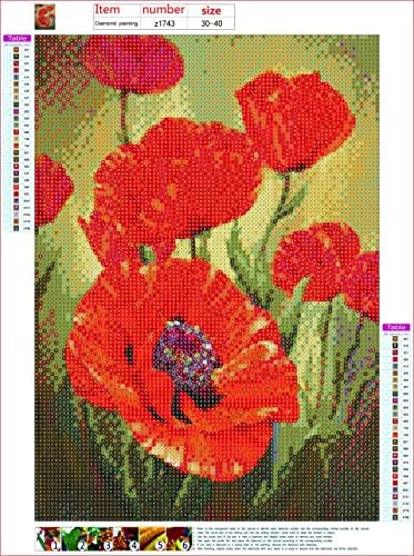 MZWSDH สีแดงดอกไม้วาดเพชรโดยตัวเลข Poppy Cross Stitch Painting 5d Full Full Full Diamond Painting