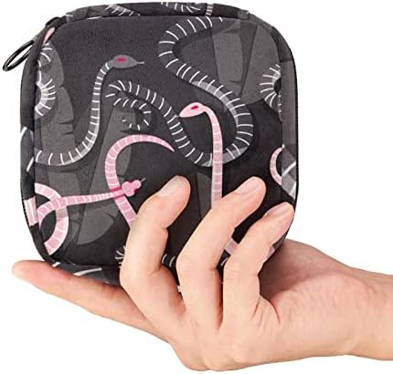 กระเป๋างวด, ถุงเก็บผ้าอนามัย, ที่วางแผ่นสำหรับช่วงเวลา, กระเป๋าแต่งหน้า, รูปแบบสัตว์งูสีดำสีชมพู